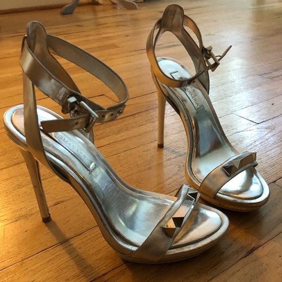 bcbg silver heels